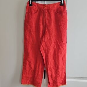 womens sz 4 vorte nom orange linen capri pants fringe hem